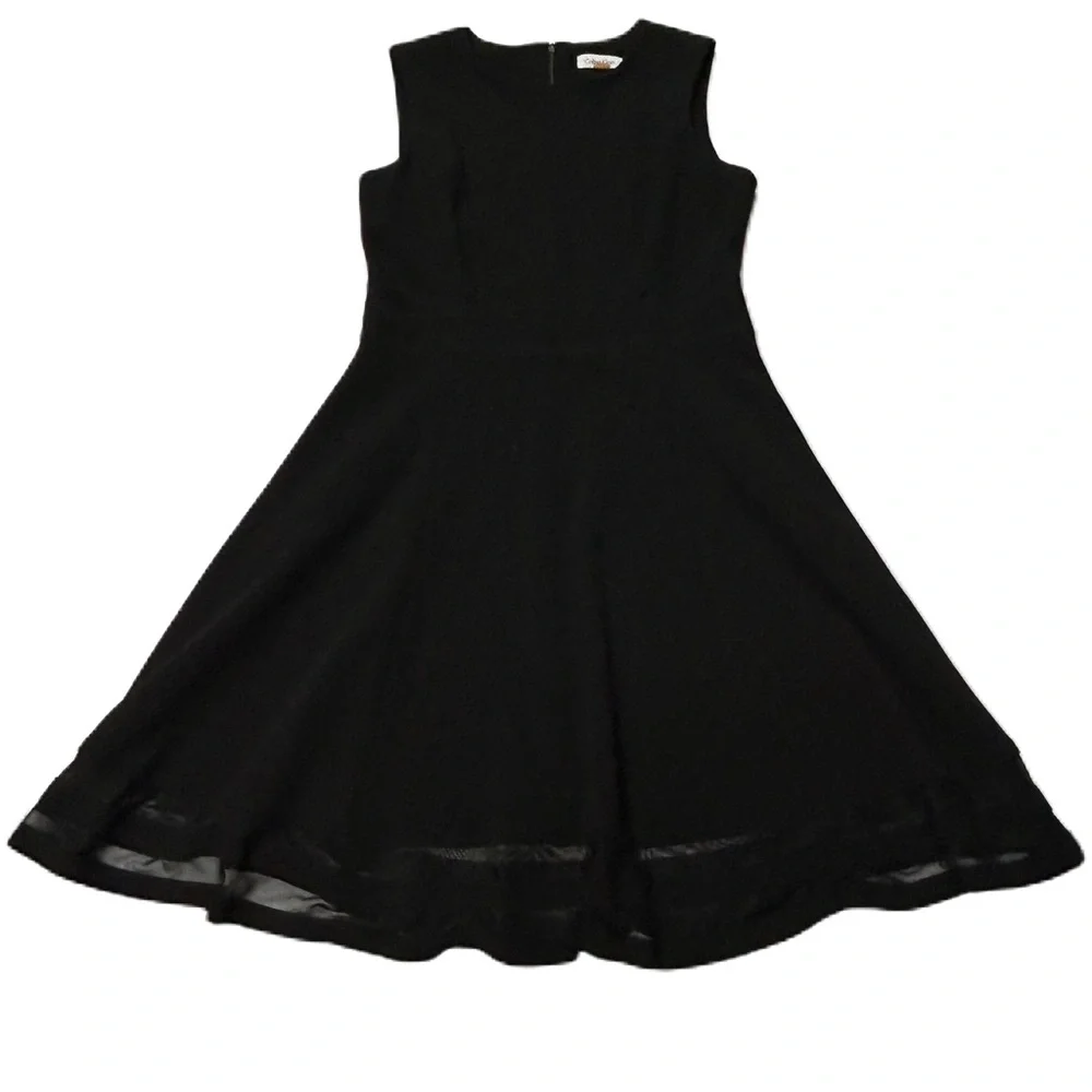 Calvin Klein Midi Dress Womens Size 10 Round Neck Sleeveless Sheer Ruffle Black - Picture 6 of 12